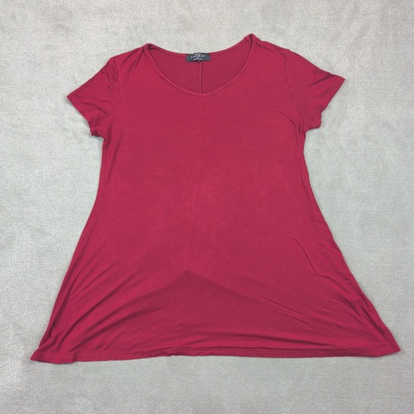 Vintage Made By Johnny Shirt Womens XL Burgundy Short Sleeve V-Neck Flare Tunic — photo 2